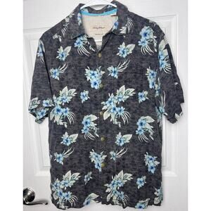 Tommy Bahama Men's 100% Silk Short Sleeve Shirt Size S, Gray Blue Floral